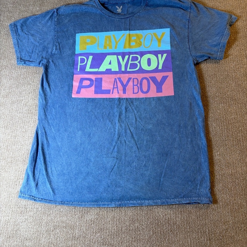 PLAYBOY Blue Tee with Multicolor Graphic 0247